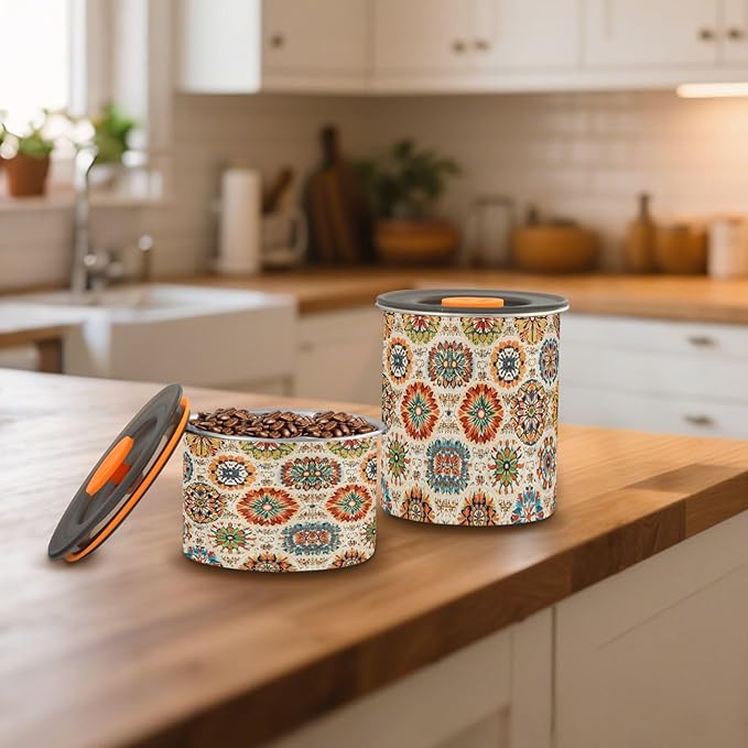 Stainless Steel Coffee Storage Containers with Airtight Lid, Colorful Geometric Mandala Pattern 30oz Food Storage Container Kitchen Canister for Tea, Coffee Beans, Ground, Sugar Storage