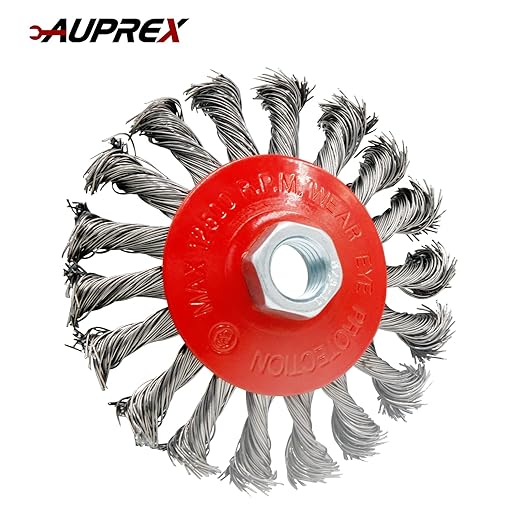 2 Pack 4 Inch Twist Knotted Wire Wheel Brush for Angle Grinder with 5/8 Inch-11 Threaded Arbor - 0.02 Inch Carbon Steel Wire for Heavy-Duty Conditioning of Various Metals