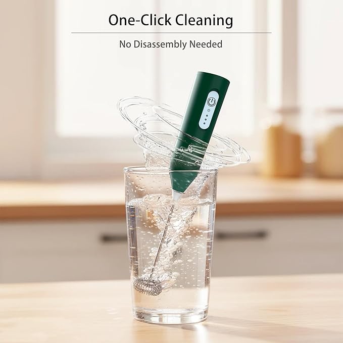 Puraville Rechargeable Milk Frother Handheld, 3 Speeds Electric Whisk Drink Mixer, Type-C Charging BPA Free for Coffee, Latte, Cappuccino, Egg,Cream, Dark Green