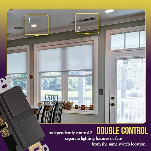 ENERLITES Double Paddle Rocker Decorator Switch, Ground Terminal, Clamp-Type Back Insert Wiring, Copper Wires Only, Single Pole, Residential/Commercial Grade, 15A 120-277VAC, 62834-DB, Dark Bronze