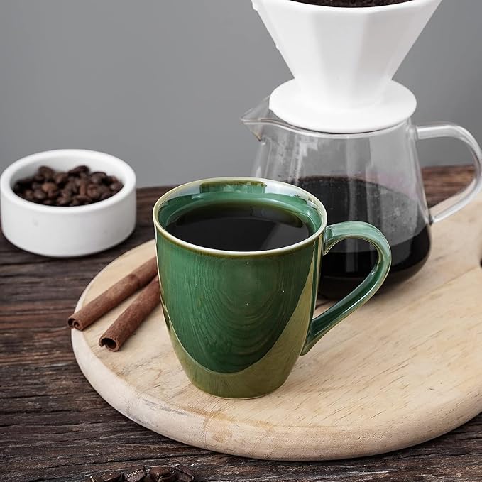 vicrays Coffee Mug Set, 12 Ounce, Set of 4, Ceramic Mug for Men, Women, Unique Glazed Mugs with Handle for Coffee, Tea, Milk, Cocoa, Cereal(Green)