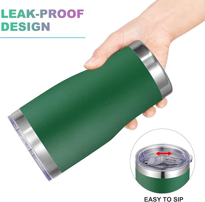 VEGOND 20oz Tumbler Stainless Steel Tumbler Cup with Lid And Straw Vacuum Insulated Double Wall Travel Coffee Mug(dark green package 6)