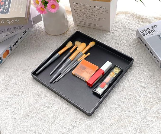 Small Square Serving Tray (9 inch), Durable Black Tray for Desserts & Organization, Lightweight for Coffee, Drinks, Party, Seasoning, Perfume and Display.