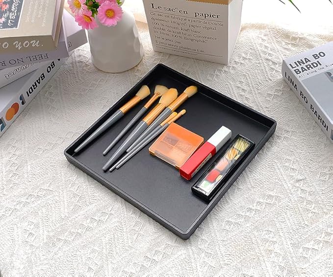Small Square Tray (9 inch) 3 Pack, Durable Black Tray for Desserts & Organization, Lightweight for Coffee, Drinks, Party, Seasoning, Perfume and Display.