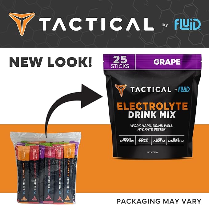 Fluid Tactical - 25 Count Electrolyte Powder | Grape | Travel Ready Drink Mix | Extreme Re-Hydration