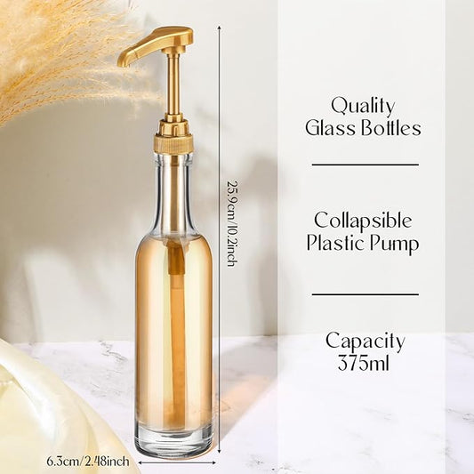 Baderke 8 Pack Glass Coffee Syrup Dispenser Bottles for Bar, 375ml Coffee Pump Dispenser, Glass Syrup Bottle with Pumps, Bar Accessories Clear Bottles(Gold)