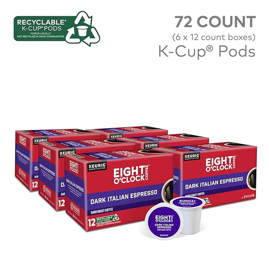 Eight O'Clock Coffee Dark Italian Roast Keurig Single-Serve K-Cup Pods, Dark Roast Coffee, 72 Count