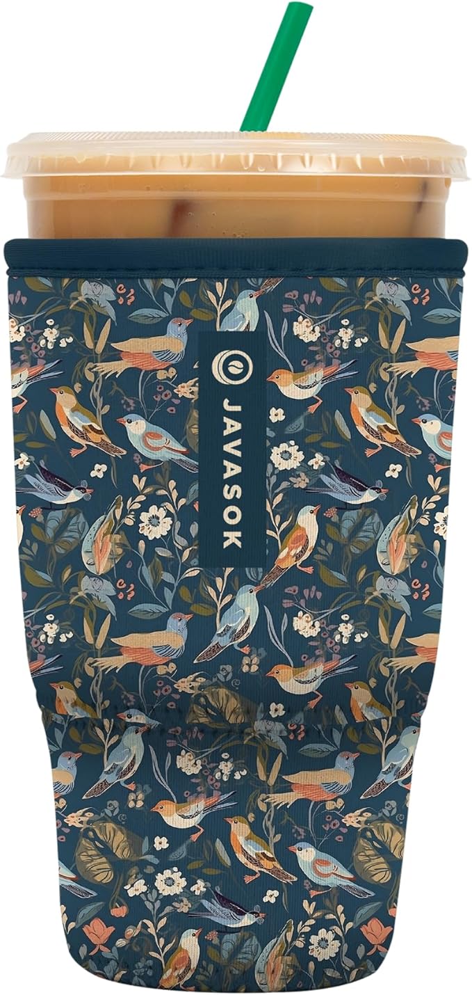 Sok It JavaSok Iced Coffee & Cold Soda Insulated Neoprene Cup Sleeve (Early Birds, Large: 30-32oz)