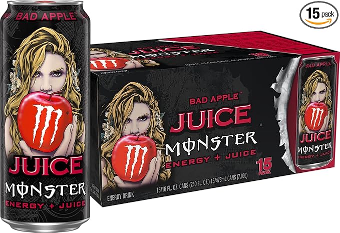 Monster Energy Juice Bad Apple, Energy + Juice, Energy Drink, 16 Ounce (Pack of 15)