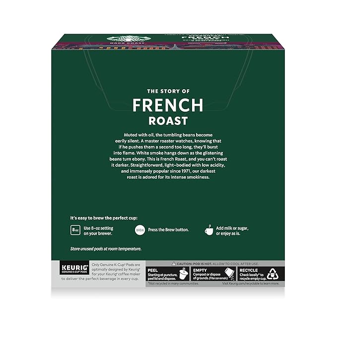 Starbucks K-Cup Coffee Pods, Dark Roast Hot or Iced Coffee, French Roast, 32 Keurig Pods