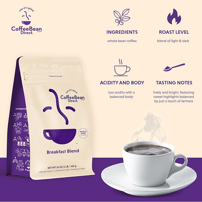 Coffee Bean Direct Best Sellers Coffee Variety Bundle, Whole Bean, 1 Pound Bags (Pack of 5)