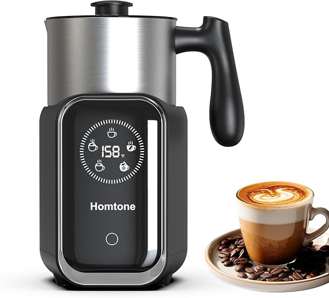 Homtone Upgrade 5-in-1 Milk Frother Electric Milk Frother, 21 oz Induction Milk Frother, 120V Removable Stainless Steel Automatic Milk Steamer for Latte, Hot Chocolate, Hot & Cold Foam