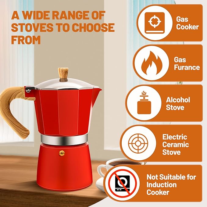 DITOSH 3 Cup Aluminum Espresso Stovetop Moka Pot Express Coffee Maker Percolator Italian Classic Mocha Coffee Machine for Italian and Cuban Cafe Brewing for Home & Camping 150ml 5oz