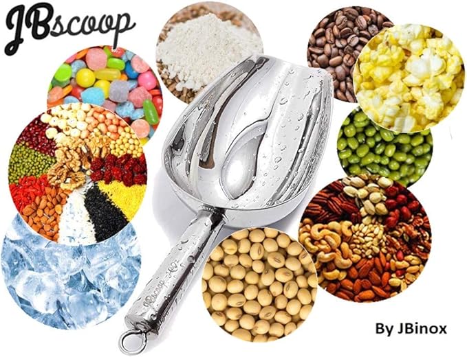 JBscoop Stainless Steel large Ice Scoop 11.3 inch, Feed Candy Popcorn Sugar Utility Scoop Easy Storage, Heavy Duty - 18 Oz