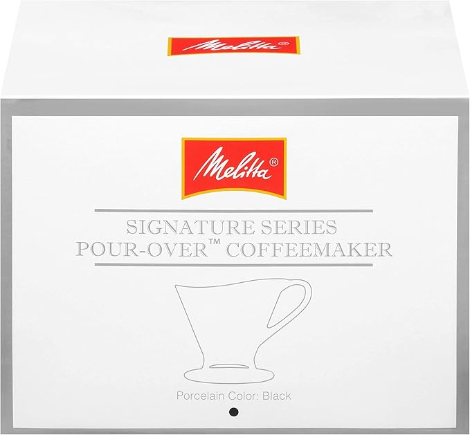 Melitta 1 Cup Porcelain Pour-Over Cone Coffeemaker, Glossy Black