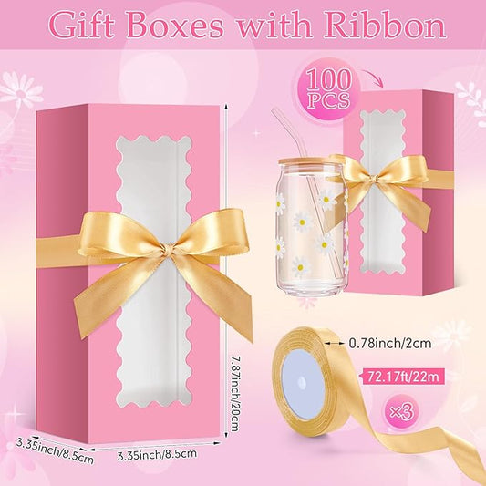 Windyun 100 Pcs Tumbler Gift Boxes for Sublimation Glass Exhibition Boxes Transparent for 12oz 16oz 20oz Shipping Cup Exhibition Packaging for Jars Mug Can Party Supplies(Pink)