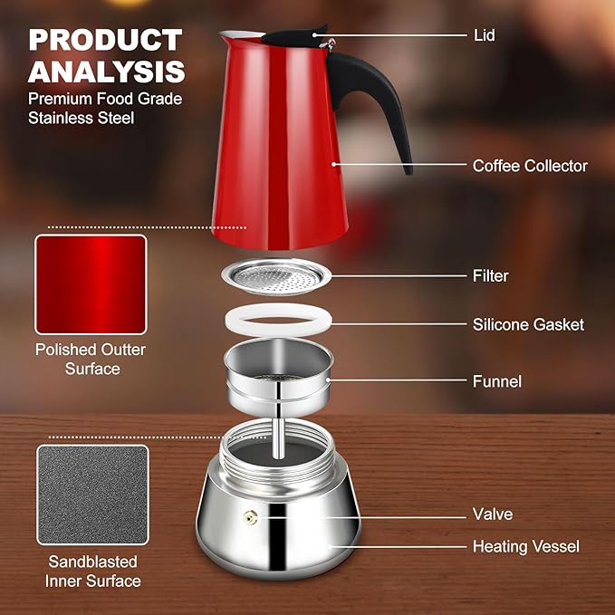 DITOSH 9 Cup Stovetop Espresso Maker Stainless Steel Moka Pot Stove Top Percolator Italian Coffee Makers Capable Mocha Greca Machine Cafe Classic Induction Cookers for Home and Camping 450ml 15oz