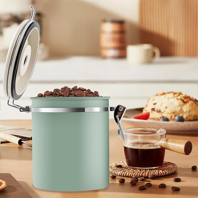 3PCS Coffee Storage Canister 1.5L 51OZ Double Airtight Coffee Beans Container with Date Locator 304 Stainless Steel Kitchen Food Storage Container with Spoon For Coffee Beans Grounds Tea Sugar