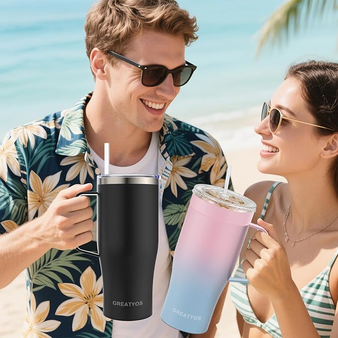 Universal Iced Coffee Sleeve with Handle - Insulated Double Wall Reusable Stainless Steel Holder Insulator for Cold Drinks Fits Small Medium Large To Go Cups Gifts for Men Women Him Her (Sweet Taffy)