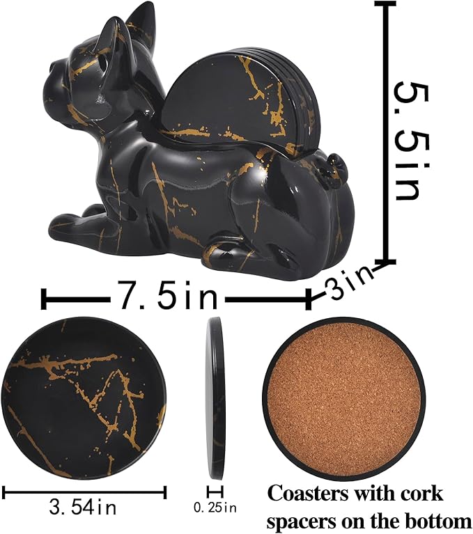 Dog Coaster Set of 4 Marble Coasters, Decorative Coasters for Dining Table Coffee Table Bar, Modern Marble Home Art Decoration