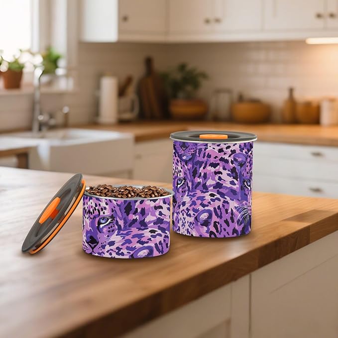 ALAZA Purple Leopard Print Airtight Coffee Bean Canister 500ml Food Storage Containers with Lids For Gournd, Tea, Sugar, Flour, Rice, Cereal, Candy Cookie Jar