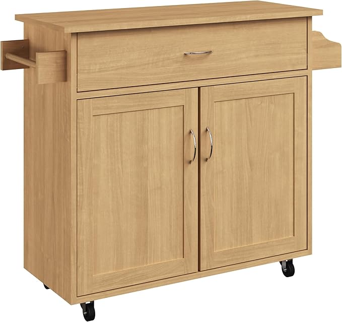 Kitchen Island with Spice Rack and Storage Cabinet - Rolling Cart with Drawers for Coffee Bar, Additional Counter Space, or Storage by Lavish Home (Oak)