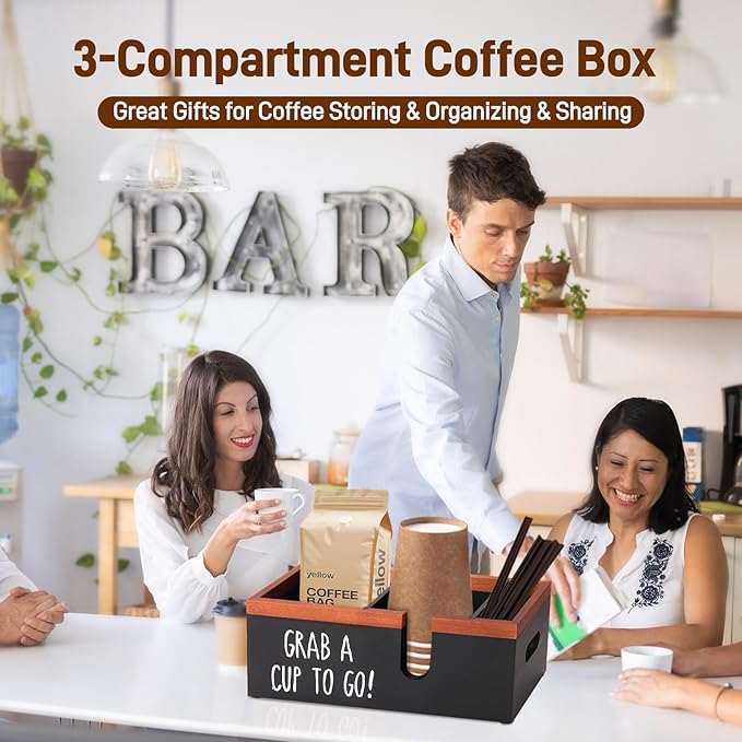 100% Wooden Coffee Cups Holder with U-Shape Cutout Design for Countertop-Coffee Bar Organizer for Cups, Lids, Pods, Stirrers, and Accessories, Great Gift for Home or Office