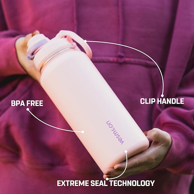 Vesmoon Vessence 32 Oz Stainless Steel Tea Infuser Bottle for Loose Leaf Tea, Water, Herbs, Fruits - Triple Layered Insulated, Leak Proof Bottle with Lid and Clip Handle - 24 Hours Hot/Cold