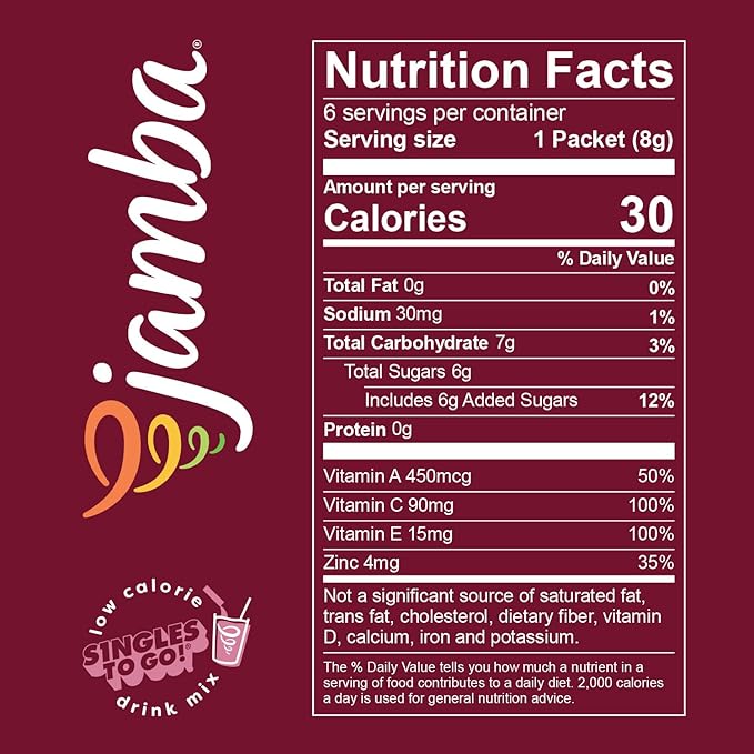 Jamba Singles To Go! razzmatazz smoothie-inspired powdered drink mix packets, 6-Count, aspartame free, just add water (Pack of 2)