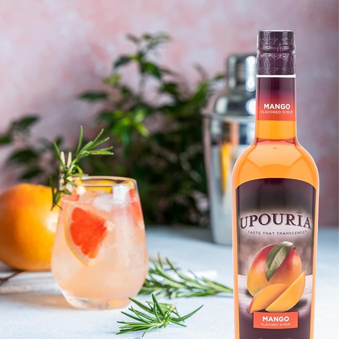 Upouria Mango Syrup Flavoring, 100% Vegan, Gluten-Free, Kosher, 750ml bottle (Pack of 2) with 1 Syrup Pump