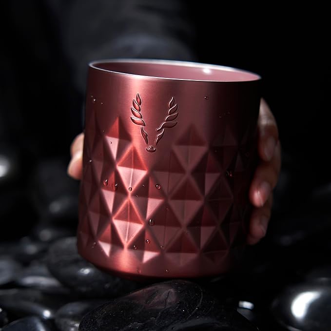 Viski Paragon Cocktail Tumbler Insulated Cocktail Cup, Insulated Ceramic Lined Rocks Tumbler Stainless Steel Whiskey Glass Rose Pink 12oz Set of 1