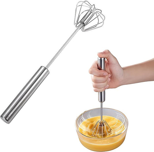 Stainless Steel Semi-Automatic Egg Beater, 2025 new hand push rotary mixer, Home Kitchen Manual Mixing Tool，used for making eggs, frothing, stirring, mixing, whipping, milkshakes, and more(7 * 35cm)