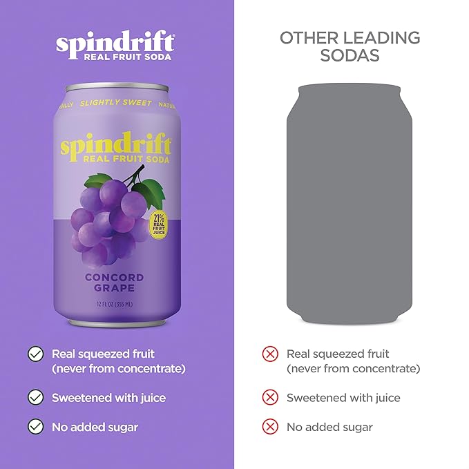 Spindrift "Concord Freeze" Grape Soda Made With Real Squeezed Fruit 12 Pack Case