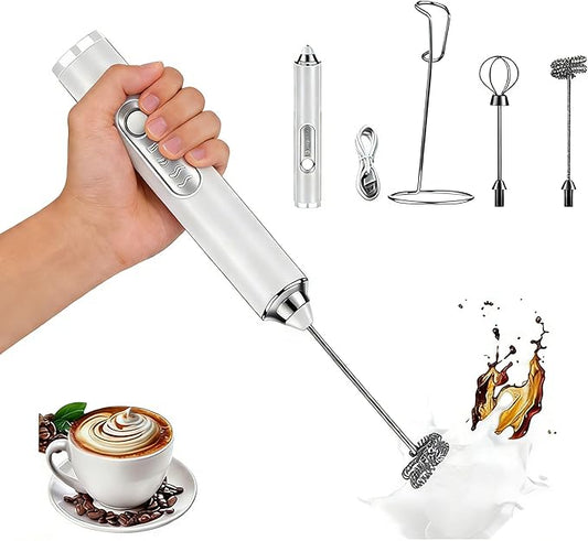 Milk Frother Handheld for Coffee, Hand Frother Wand, Electric Whisk 3 Speed Adjustable, Drink Mixer with Stainless 2 Whisks, Foam Maker for Latte Cappuccino Matcha