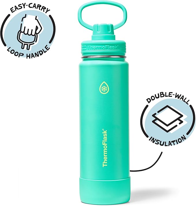 ThermoFlask 24 oz Double Wall Vacuum Insulated Stainless Steel Water Bottle with Spout Lid, Screamin' Green