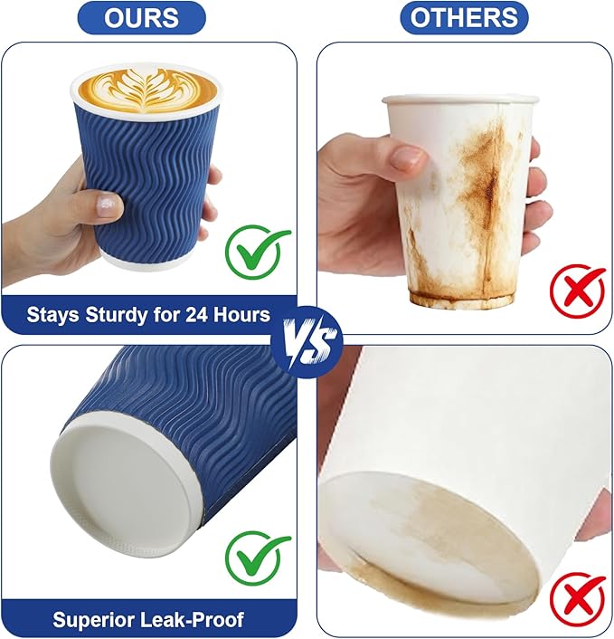 Coffee Cups, 120 Pack 12 oz Disposable Insulated Paper Cups, Corrugated Kraft Ripple Wall Cup Suitable for Hot and Cold Drinks