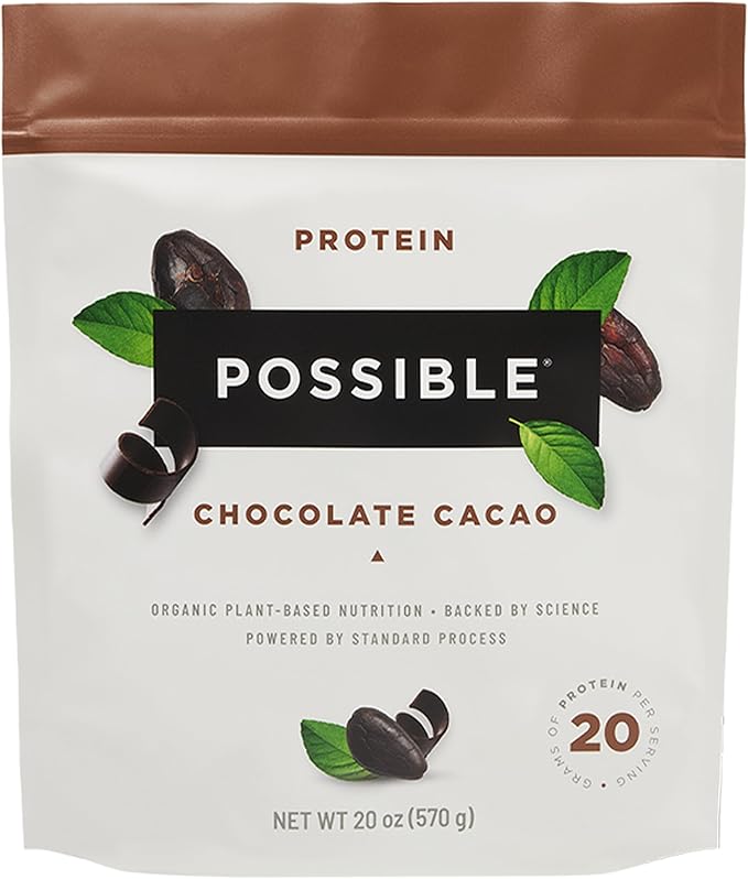 Protein Powder Chocolate Cacao - 20g of Vegan, Plant-Based Protein Mix - Non-GMO, Non-Dairy, Gluten-Free - 3.5g of BCAAs - 9 Essential Amino Acids - 15-Day Supply - 1 Bag, 15 Servings