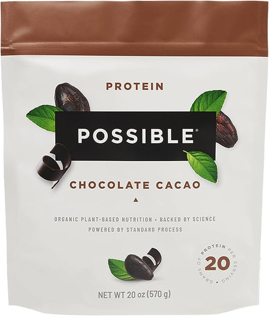 Protein Powder Chocolate Cacao - 20g of Vegan, Plant-Based Protein Mix - Non-GMO, Non-Dairy, Gluten-Free - 3.5g of BCAAs - 9 Essential Amino Acids - 15-Day Supply - 1 Bag, 15 Servings