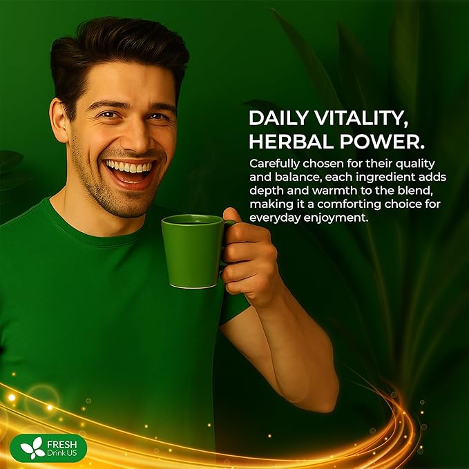 FreshDrinkUS, 24 Packs of Premium Herbal Support Tea – Ginseng Six Treasure Blend, 9 Powerful Ingredients, 10g/Bag – Men's Wellness Tea with Ginseng and Five Treasure Aid Root.