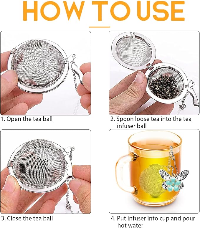 2-Pack Tea Infuser for Loose Leaf Tea, 304 Stainless Steel Tea Strainer with Butterfly, Dragonfly & Pink Blue Flower Charms, Extra Fine Mesh Tea Ball Filter, Gift for Tea Lovers