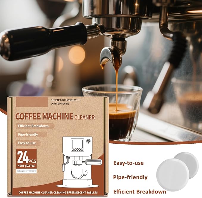 HI FINE CARE Coffee Machine Cleaner Tablets, Powerful Descaling & Deodorizing for All Coffee Makers, Espresso Machines & Single-Serve Devices, 24 Pack Effervescent Cleaning Tablets, 0.17 oz