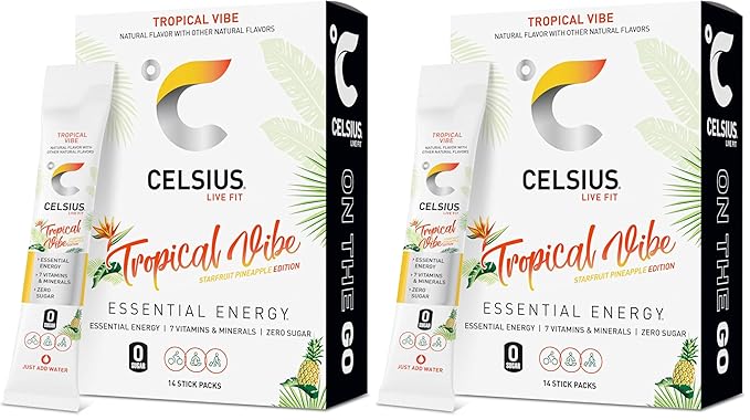 CELSIUS On The Go TROPICAL VIBE,Sugar Free Energy Drink Mix,(Pack of 28)