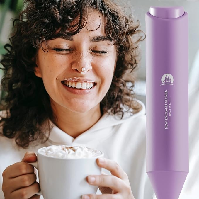 Powerful Milk Frother Handheld Foam Maker, Mini Whisk Drink Mixer for Coffee, Cappuccino, Latte, Matcha, Hot Chocolate, With Stand, Light Purple