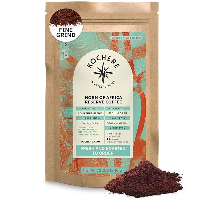 Horn of Africa Signature Reserve Espresso Blend - Medium Dark Roast Coffee Beans, Freshly Roasted To Order Ground Coffee, Specialty Grade, Fair Trade and Non-GMO African Espresso Beans - 12 oz