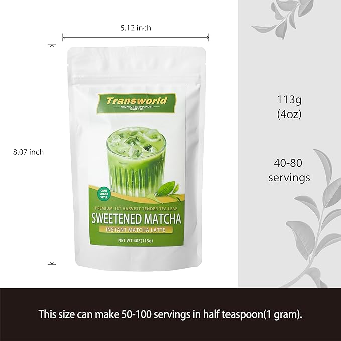 Sweetened Matcha Green Tea Powder Sweet Powder Instant Matcha Latte Blend 100% Pure Premium Matcha for Latte 4oz(113g) Jiuyu