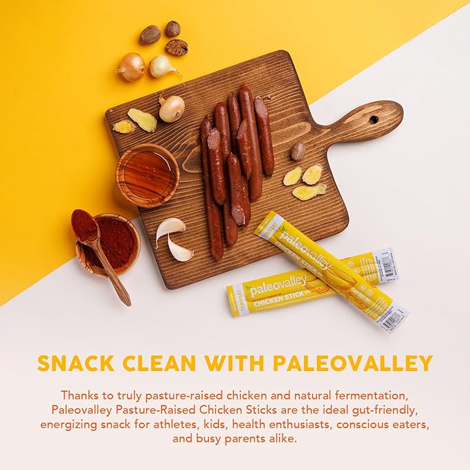 Paleovalley Pasture-Raised Chicken Sticks – 10 Pack – 7g Protein per Stick – Keto-Friendly, Paleo, Gluten-Free, Nitrate-Free – On-the-Go Snack (10 Pack, Teriyaki)
