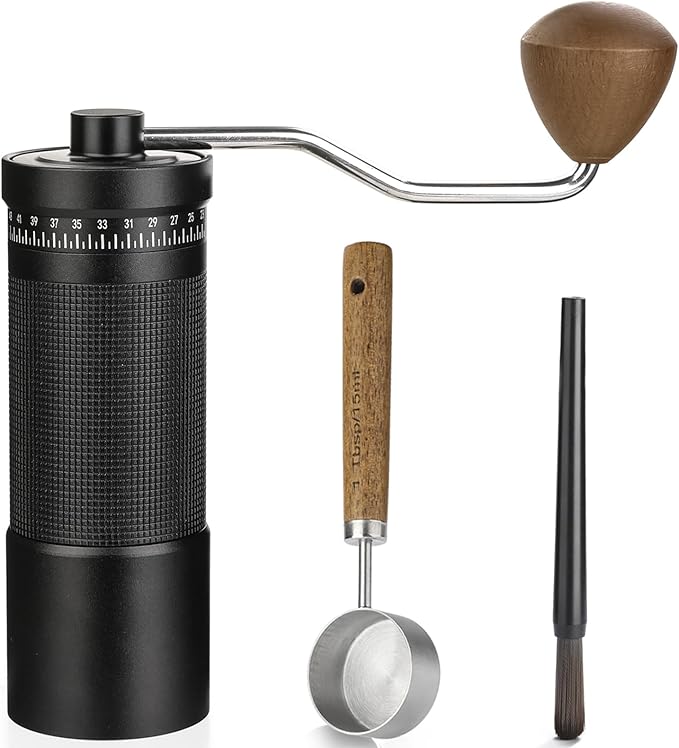 Manual Coffee Grinder with Stainless Steel Conical Burr, Hand Coffee Grinder with External Adjustable Grind Setting for Espresso (Black)