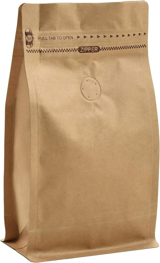 Resealable Kraft Paper Coffee Bags with Degassing Valve, Flat Bottom Side Gusset Stand Up Pouches with Zipper Lock (Pack of 100, Size for 4 oz/120 grams Beans or Ground)