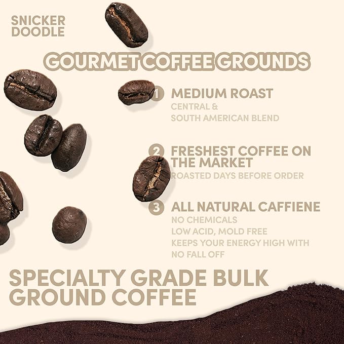 Sarasota Coffee Ground Snickerdoodle Sugar Cookie | Medium Roast Gourmet Flavored Coffee Grounds | Low Acid, Mold Free, Specialty Grade Flavored Bulk Ground Coffee | 5lb (80 oz)