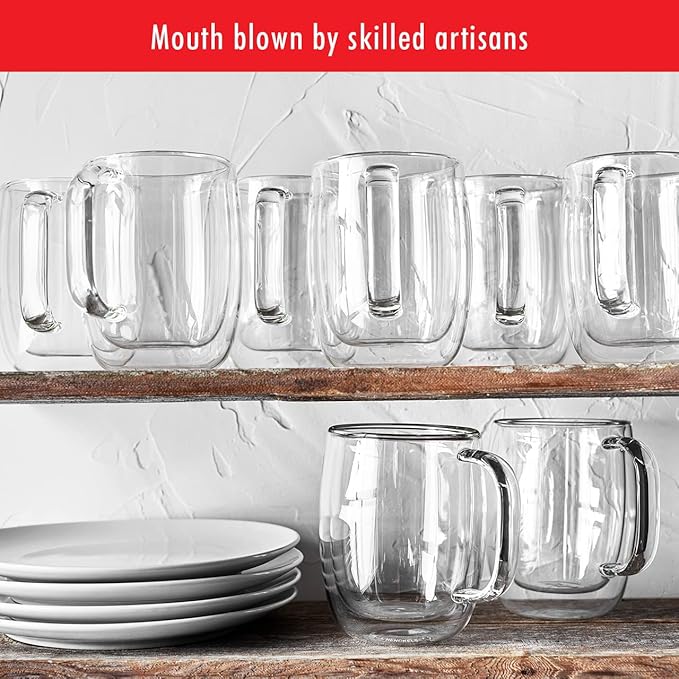 ZWILLING Sorrento Plus 2-pc Double-Wall Glass Coffee Mug Set, 12-oz, 355ml, Clear